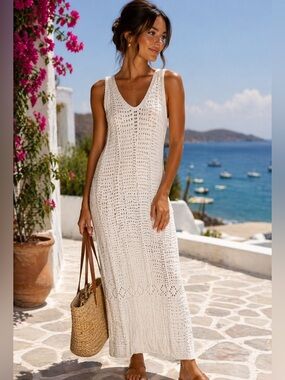 SHEIN Cream Crochet Maxi Dress - Never Worn